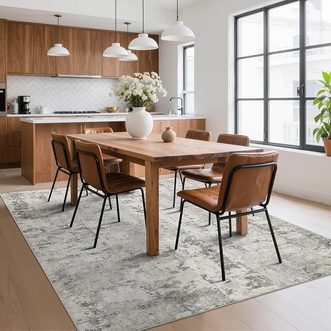 GarveeHome Neutral Area Rug 6x9 Washable Rugs for Living Room Aesthetic, Large Abstract Non-Slip Low-Pile Indoor Grey Beige Printed Accent Carpet for Bedroom Dining Room Office