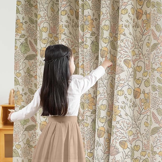 jinchan Nursery Curtains 95% Blackout Yellow Floral Curtains for Girls Room, 96 Inch Length Farmhouse Drapes for Bedroom Living Room Darkening Window Treatment Fall Decor Grommet Top Set of 2 Panels