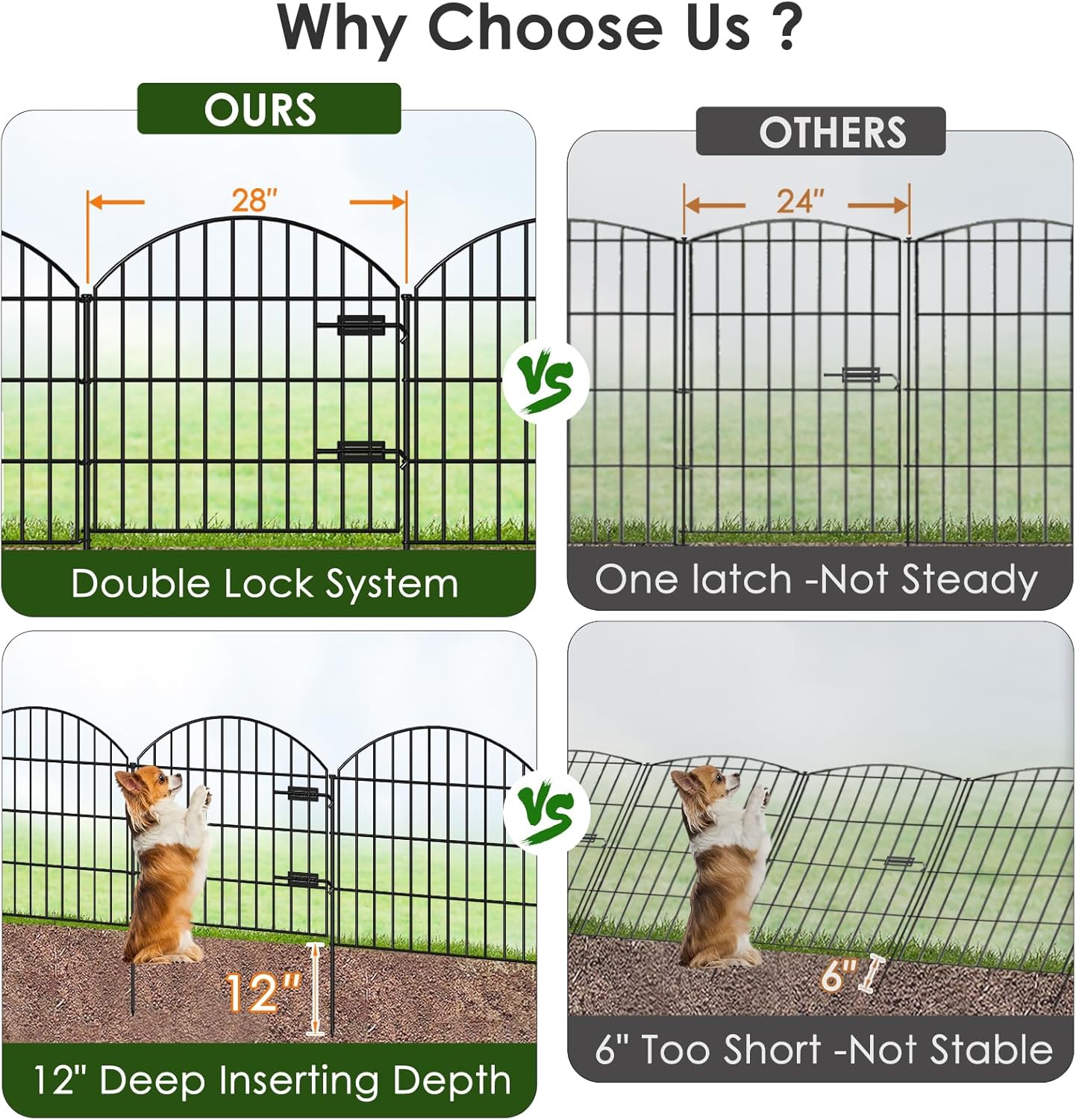 Metal Garden Fence with Gate 28in (H) x 37.3ft (L), 1 Gate + 15 Panels Dog Fences Border Fence Animal Barrier, No Dig Garden Fencing for Yard Backyard Landscape, ECG2816G Black