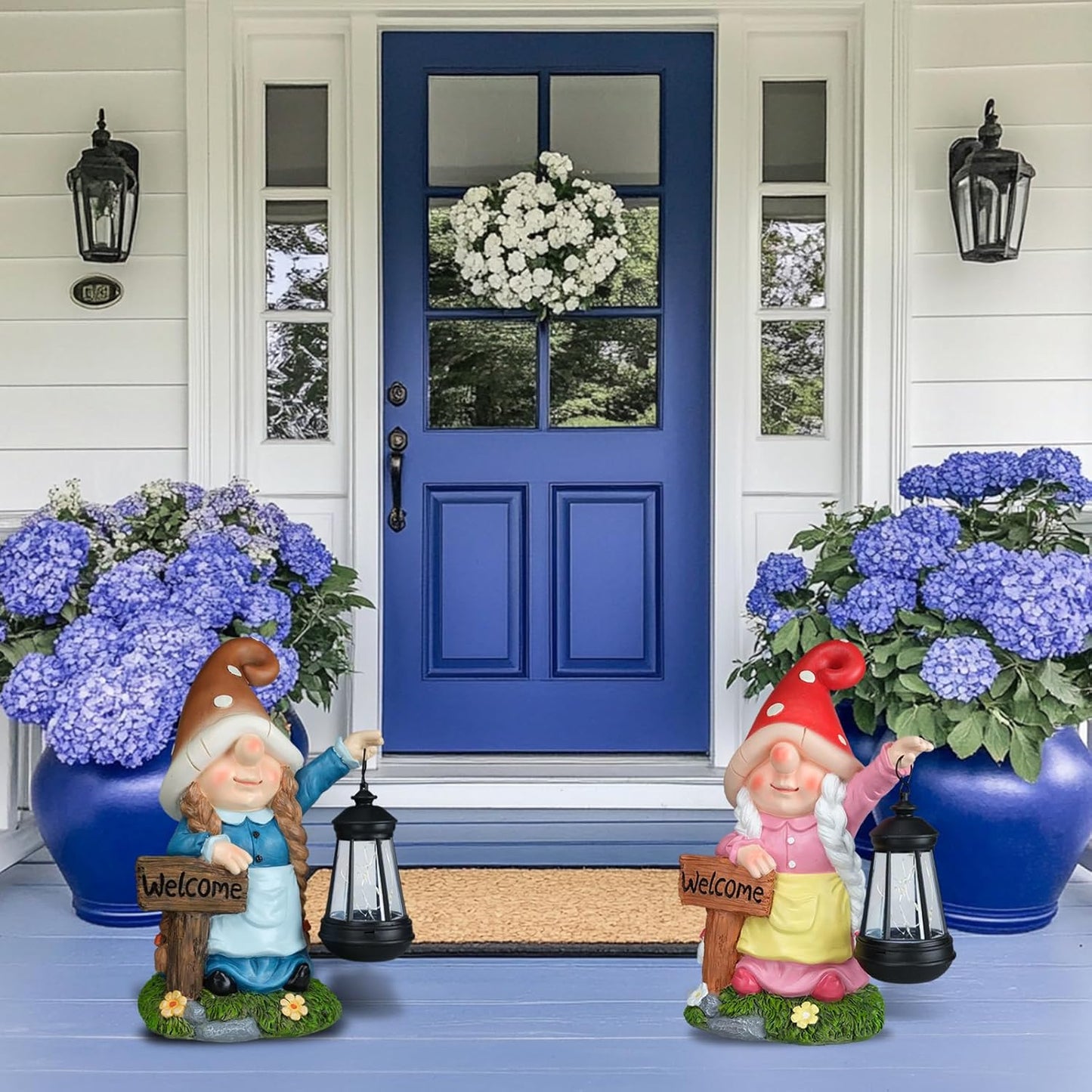 Solar Large Gnome Garden Statue with Welcome Sign Outdoor Decor with LED Lantern Funy for Porch Yard Patio Lawn Ornament Christmas Housewarming Gardening Gift