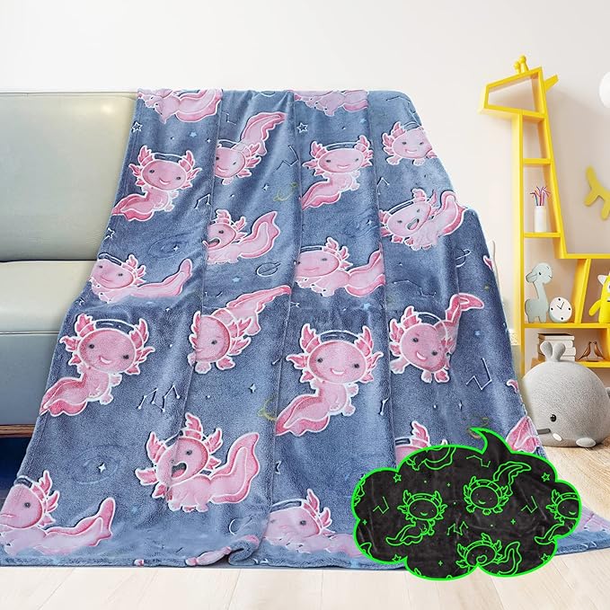 GEULAY Twin Size Axolotl Blanket for Bed & Couch, Cute Cozy Home Room Decor for Kids Teen Girls, Soft Salamander Twin Fleece Throw Blanket for Birthday All Season Decor 60x80inch