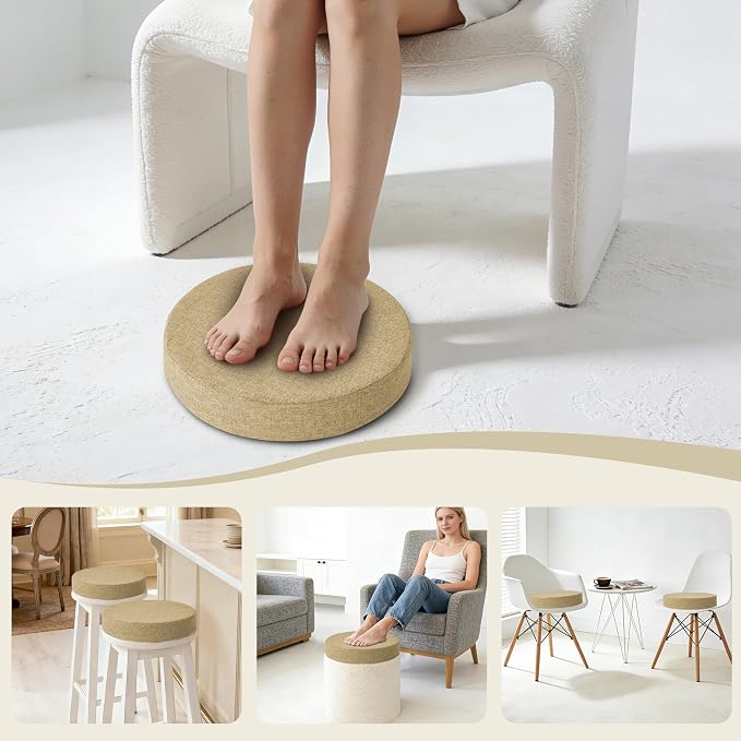 AddGrace 2.5" Thick Non Slip Round Chair Pad Set of 2, 16", Beige | Machine-Washable Cover, Non-Slip, for Kitchen, Dining Room, Office, Floor, Bistro Cafe, for 16" Ottoman, 16" Round Stool