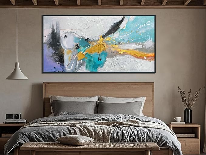 Arjun Abstract Framed Wall Art for Living Room Black and White Canvas Painting Bedroom Textured Hand Painted Modern Picture, Large for Home Office Mens Room Wall Decor 48"x24"