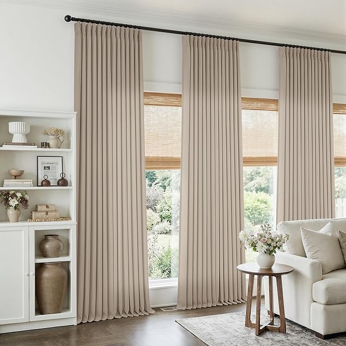 Burlywood Birch Linen Curtains 80 Inch Length 2 Panels Set for Living Room Dining Pinch Pleated Back Tab Thick Tan Drapes Neutral Rustic Burlap Semi Sheer 80 Inch Curtain for Bedroom Window Door