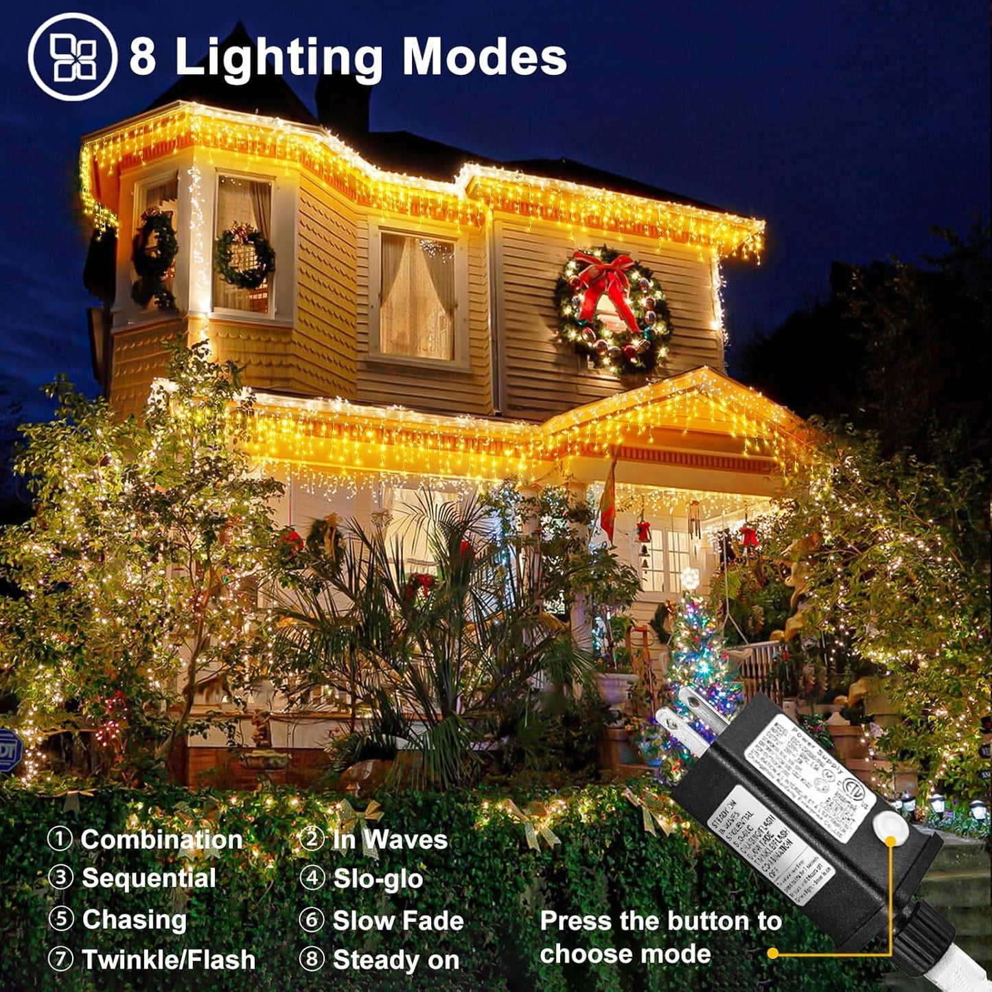 Warm White Christmas Lights Outdoor - 99ft 1216 LED 8 Modes Hanging Dripping Icicle String Lights with 228 Drops, Plug in Waterproof Timer Memory for House Home Holiday Yard Wedding Party Indoor