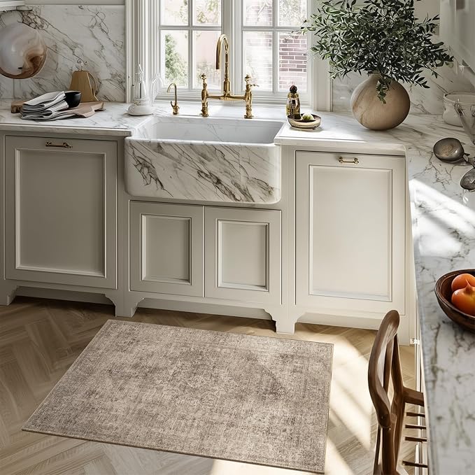 Machine Washable Area Rugs for Entryway: Door Mat Indoor Entrance 2x3 Boho Rug Vintage Distress Non-Slip Low Pile Soft Throw Carpet for High-Traffic Areas Kitchen, Hallway, Farmhouse Decor