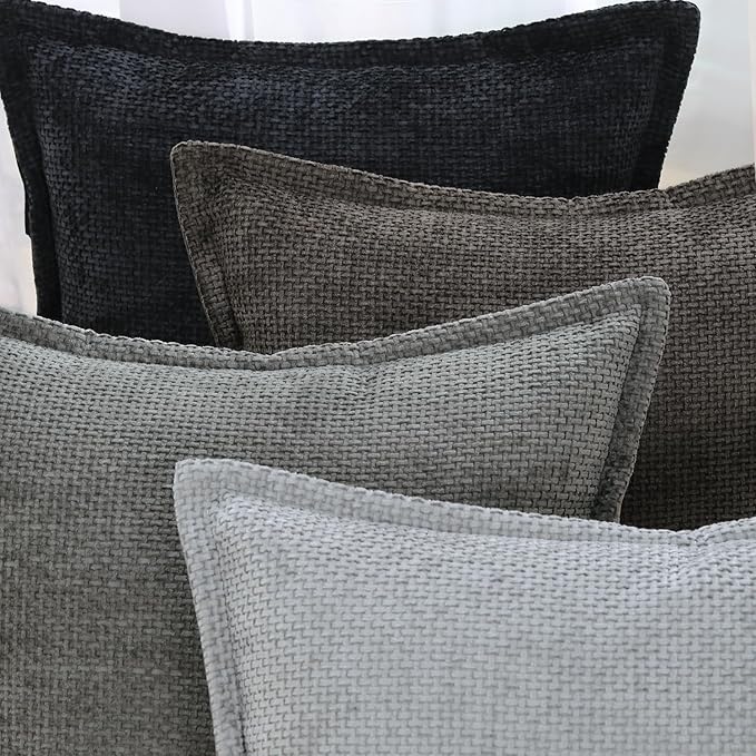 MADIZZ Decorative Chenille Velvet Throw Pillow Covers Set of 2 Soft Boho Textured Neutral Couch Throw Pillow for Bed Modern Farmhouse Home Decor for Sofa Livingroom Grey 16x16 Inch