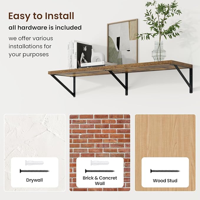 Axeman Deep Floating Shelves | 40 Inch Brown Wall Shelves Set of 2 | 10 Inch Deep Rustic Wood Shelves for Wall | 40'' W x 10''D Brown Shelves for Living Room Bathroom Kitchen