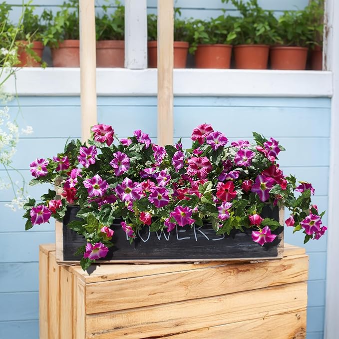 HyeFlora Artificial Flowers for Outdoors 2PCS Faux Petunias Silk Fake Flowers for Outside Planter UV Resistant Realistic Home Garden Porch Decor (Fuchsia)