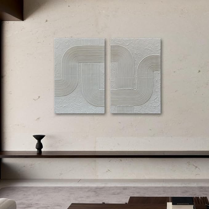 NANKAI Art Hand-Painted White Texture Minimalist Art Wall Decoration 36x24-inch x2 Contemporary Art Oil Painting Home Living Room Corridor Wall Art