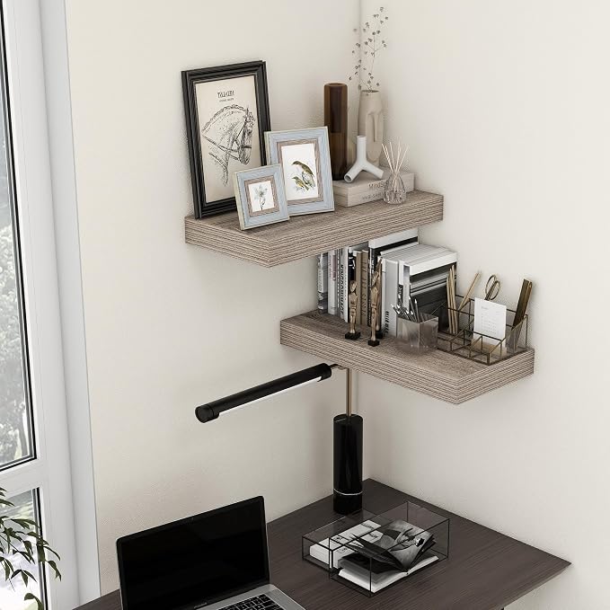 FLYJOE Deep Floating Shelves | 24 Inch Grey Floating Shelves Set of 2 | 12 Inch Deep Rustic Wood Shelves for Wall | 24" W x 12" D Grey Shelves for Living Room Bathroom Laundry Room Kitchen
