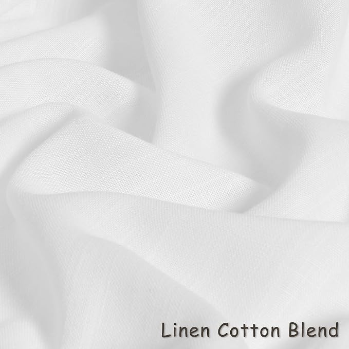 Grommet White Linen Curtains 90 Inch Length 2 Panels Set Living Room Light Filtering Semi Sheer Linen Drapes Boho Farmhouse Privacy White Window Curtains 90 Inches Long for Bedroom Office 40x90