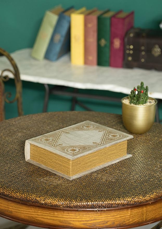 Decorative Vintage Book Shaped Trinket Storage Box, Off White