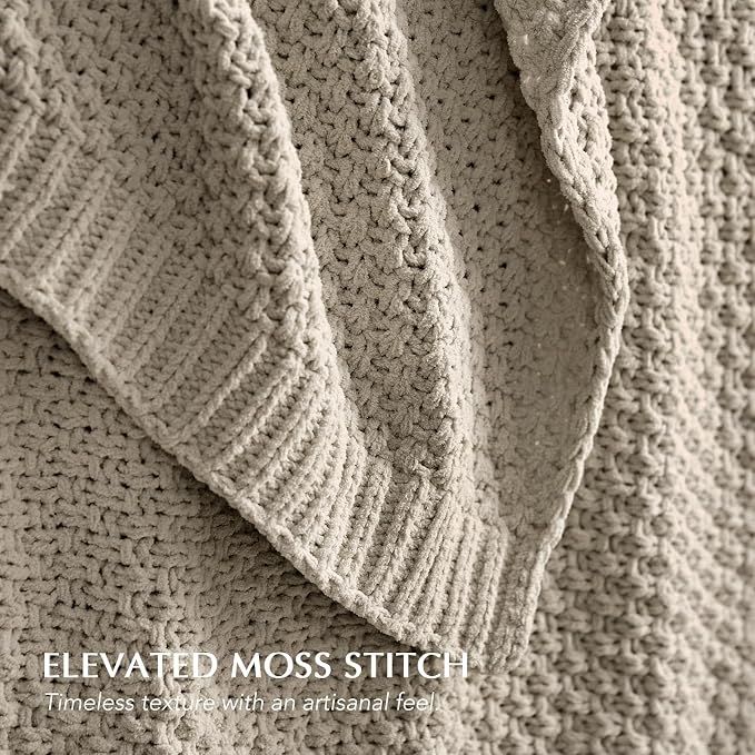 EVERGRACEHOME Chunky Chenille Knit Throw Blanket for Couch, Soft Luxurious Oversized Queen Moss Stitch Blanket for Bed, Cozy Farmhouse Knitted Throw for Sofa, Warm Gray, 90" x 90"