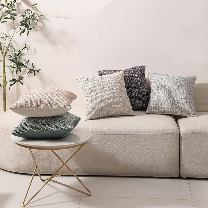 DEZENE Striped Throw Pillow Covers 24x24 Set of 2 Beige Textured Boucle Chic Morden Boho Accent Farmhouse Square Decorative Couch Pillow Covers for Home Decor Bed Sofa Living Room