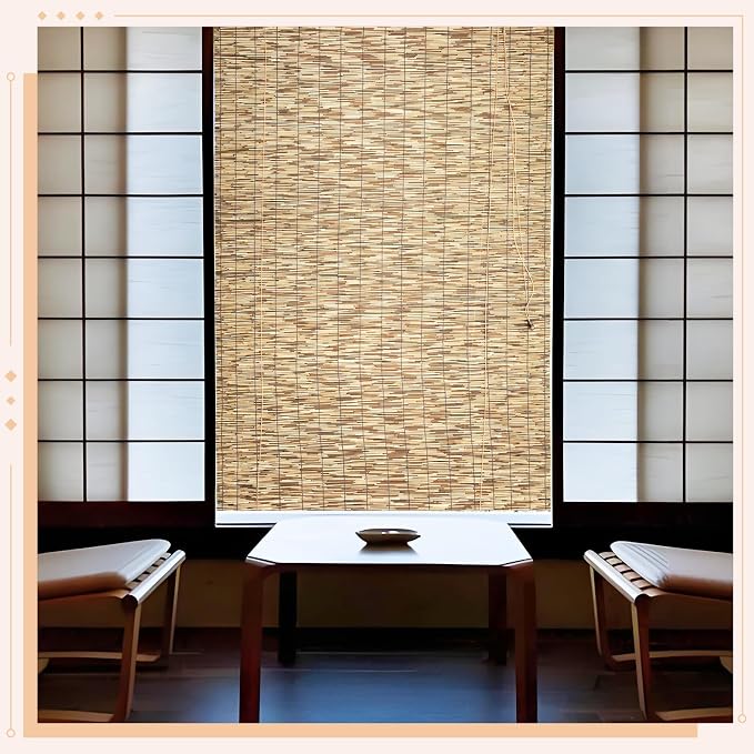 Reed Roller Shades, 48" W x 72" H Waterproof Privacy Screen Bamboo Outdoor Blind, Reed Curtain for Porch, Patio, Yard, Windows (Natural)