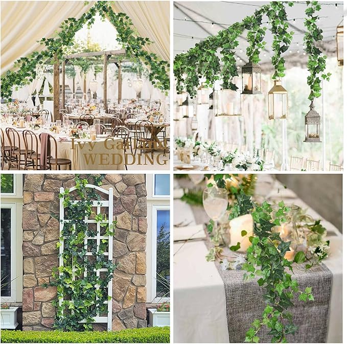 RECUTMS 3 Strands Artificial Ivy Vines 6.3Ft Green Ivy Garland Faux Hanging Plants Greenery Decoration Artificial Vines for Spring Home Decor Indoor Home Wall Wedding Room Easter Decor(Green)