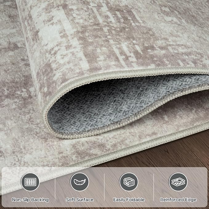 10x14 Area Rugs Large Living Room Rug Washable: Modern Abstract Rug Indoor Modern Carpet Non Slip for Dining Room Bedroom Nursery Home Office Brown Grey