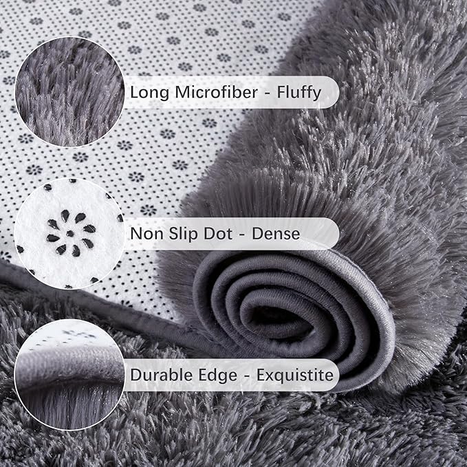 Chicrug Soft Runner Rugs for Bedroom Living Room Plush Fluffy Rug 2x10 Feet, Shag Furry Area Rug Carpet Non Shedding for Nursery Children Kids Girls Room Home Decorative, Coal Grey
