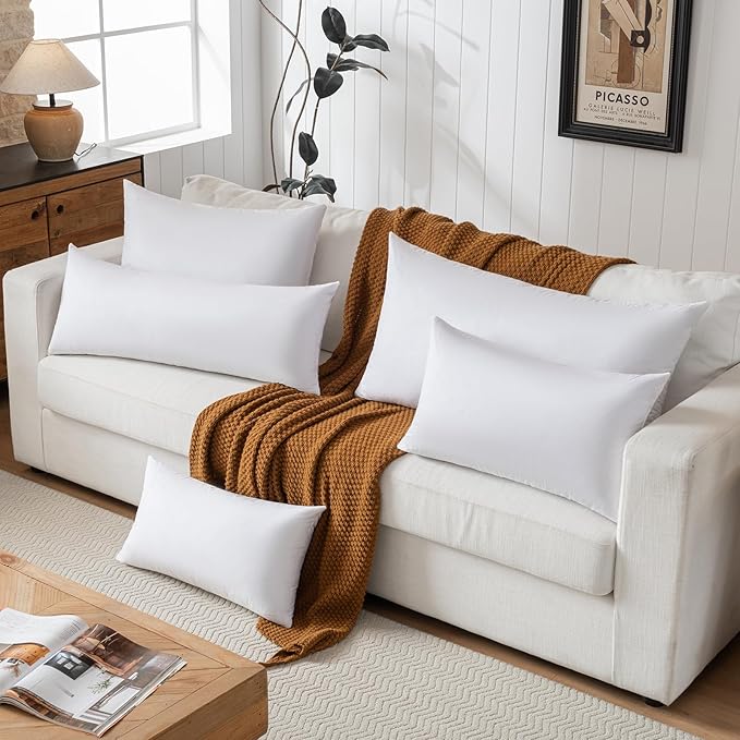 basic home Hotel-Style Goose Feather Body Pillow Insert for Sofa & Bed - 100% Odorless & Plump Cushion Filler - 233TC Cotton with Inner Liner to Prevent Poking (14x36 Inch)