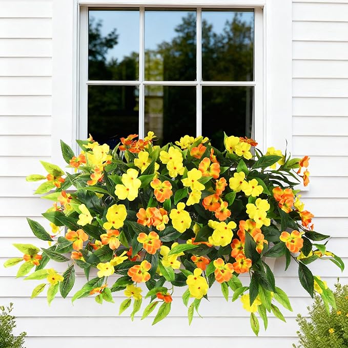 Hommyea Artificial Flowers for Outdoor, 2 Bundles UV Resistant Fake Plants Decoration Realistic Faux Silk Flowers No Fade Plastic Flowers for Outside Planters Home Porch Patio Yard Garden Decor