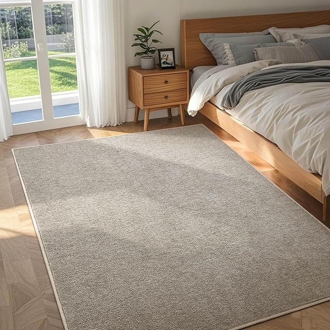 FinRèc 4x6 Washable Area Rugs for Bedroom Living Room, Low Pile Thin Rug Solid Color, Non-Slip Carpet Indoor for Home Decor (Greige)