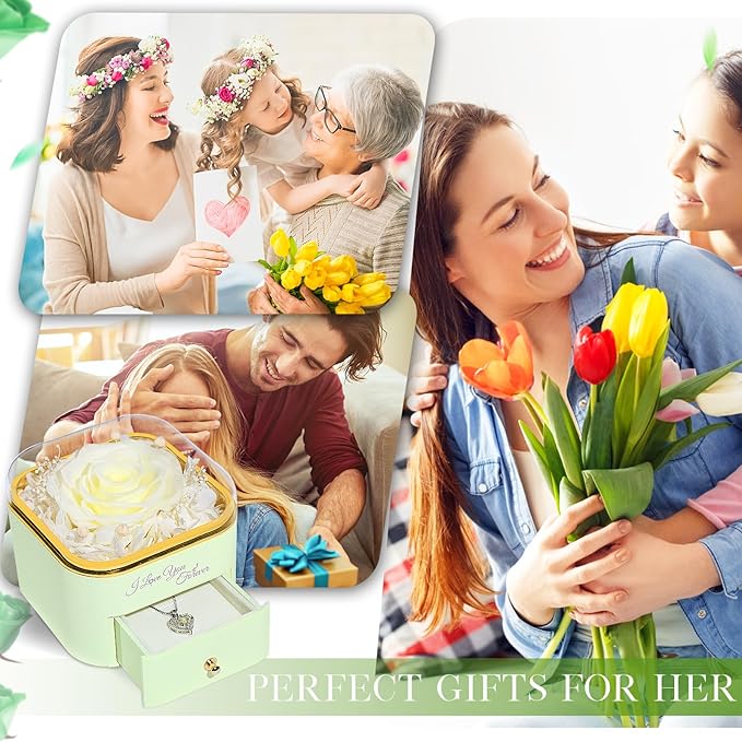 Beferr Mothers Day Forever Rose with Necklace for Mom Birthday Gifts Preserved Roses Eternal Flower for Delivery Fresh Flowers Gifts for Mother Wife Her Grandma Sister Daughter Girls Friends