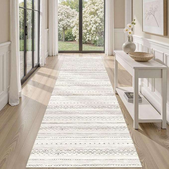 cotiled Hallway 2.6x10 Runner Rugs: Washable Boho Rugs with Non Slip Backing Large Soft Indoor Stain Resistant Carpet for Living Room Bedroom Farmhouse Dining Room Lightweight Home Decor Brown