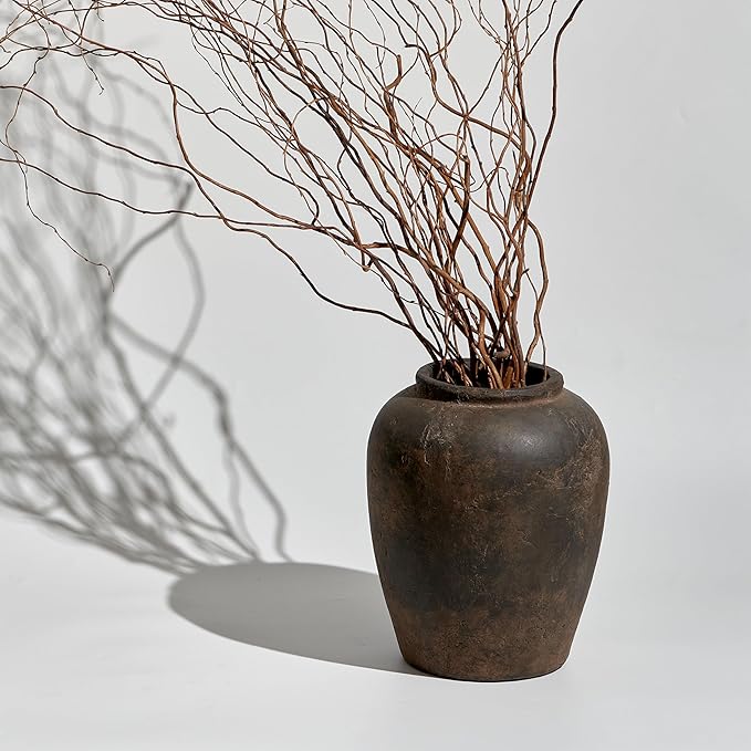 LB2 Brown Ceramic Large Vase, 11.8" Tall Zen Style vase, Terra Cotta Pitcher, Distressed Farmhouse Decor, Pottery Decorative Flower for Home Decor (A - Brown 11.8")
