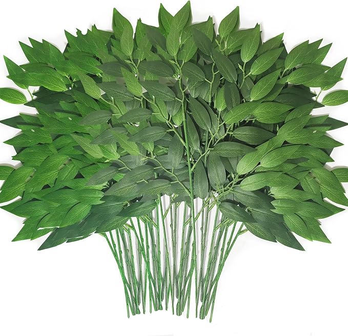 100Pcs Italian Ruscus Greenery Stems 18" Artificial Silk Greenery Leaves for DIY Bouquet Filler Table Centerpieces Home Indoor Decor