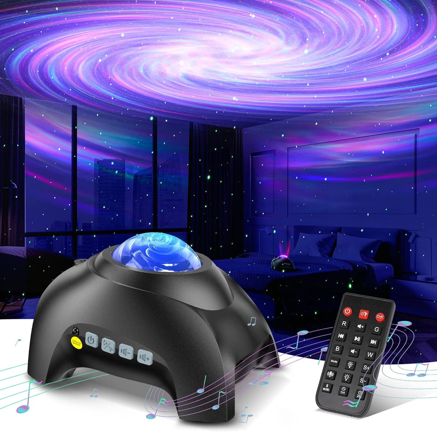 Northern Galaxy Light Aurora Projector with 33 Light Effects, Night Lights LED Star Projector for Bedroom Nebula Lamp, Remote Control, White Noises, Bluetooth Speaker for Parties, Jet Black