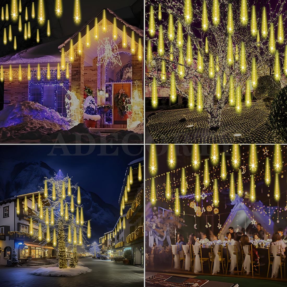 Christmas Lights Outdoor, UL Certified Falling Rain Drop Light 8 Tubes 192 LED Meteor Shower Lights Snow Dripping Icicle Light for Xmas Tree Christmas Decorations Holiday Party, Warm White