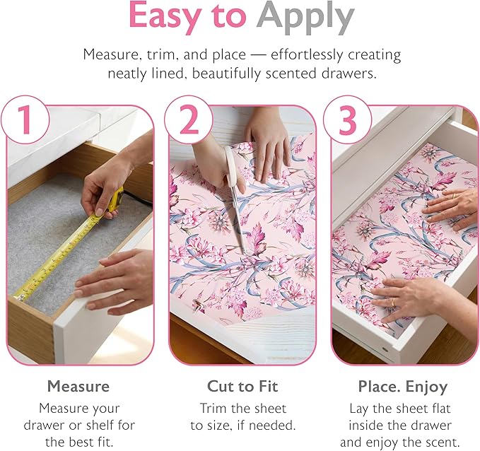 Scented Drawer Liners for Dresser Fragrant Paper Liner for Drawers Cabinet Shelf Linen Closet and Kitchen Scent Liners Non Adhesive (Floral Bliss)