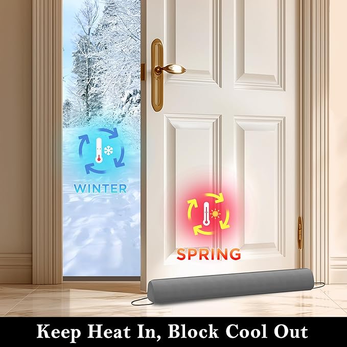 Sunolga Door Draft Stopper Blocks Hot and Cold Air with Removable Washable Cover for Bottom of Door, All-Season Seal for Noise, Light, Dust, Door Sweep for Gaps Up to 3", Home Essentials, 32", Gray