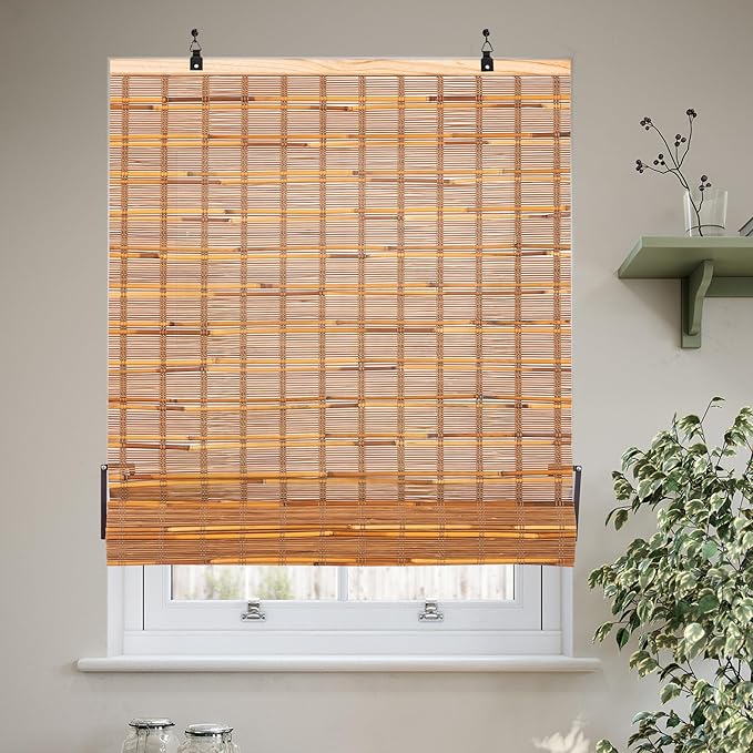ALIMOO Cordless Bamboo Blinds for Interior Windows, Light Filtering Roll Up Shades Cordless for Indoor Home Patio Porch 42" W x 72" H