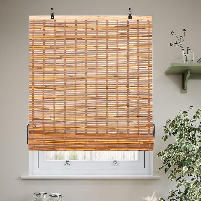 ALIMOO Cordless Bamboo Blinds for Interior Windows, Light Filtering Roll Up Shades Cordless for Indoor Home Patio Porch 32" W x 72" H