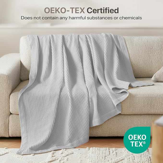 Madison Park 100% Cotton Blanket, Trendy Woven Waffle Weave Design, All Season, Lightweight, Breathable, Soft and Cozy Casual Summer Cover, for Bed, Couch and Sofa, Full/Queen(90 in x 90 in), Grey