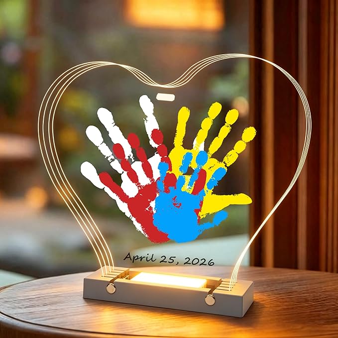 Bixinyo Family Handprint Kit with Light, Baby Hand and Footprint Kit, DIY Craft Keepsake, Family Gifts for Mom, New Parents, Mother's Day, Adoption, Baby Shower Gifts for Boys & Girls (Heart, Grey)