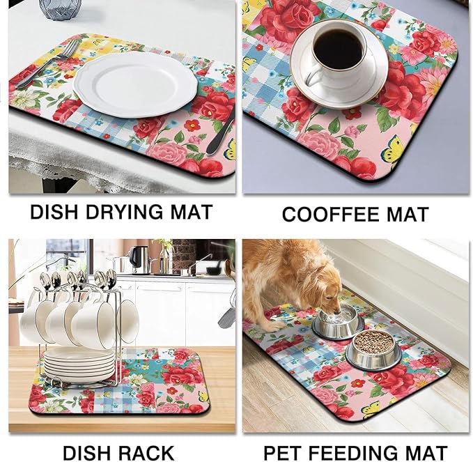 Fun Coffee Mat 19inx12in,Coffee Bar Mat for Countertops,Absorbent Hide Stain Anti-Slip Coffee Bar Accessories Fit Under Coffee Machine Mat,dish Drying Mats for Kitchen