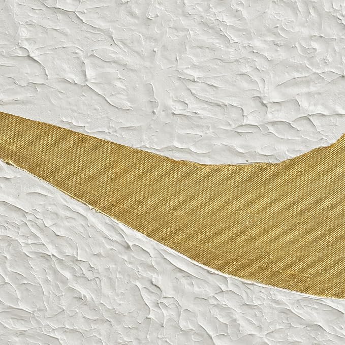 Large Horizontal Abstract White & Gold Textured Wall Art for Living Room | Modern Hand-Painted Oil Painting Artwork for Bedroom Office Dining Room, Original Contemporary Minimalist Wall Decor, Gifts
