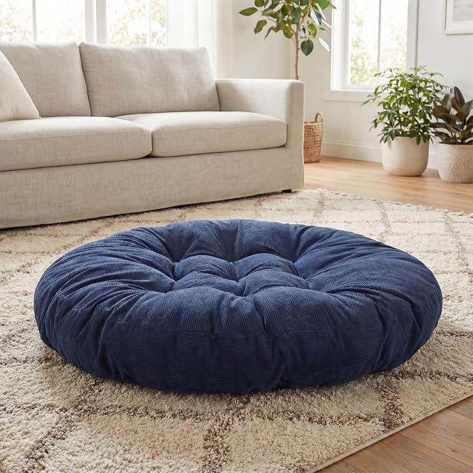 Funnymoom Extra Large Floor Pillow 35 Inch Round Floor Meditation Cushion Papasan Swing Cushion for Adults Oversized Playroom Pillows Big Pillow for Yoga Living Room Sofa Balcony(Dark Blue, Classic)
