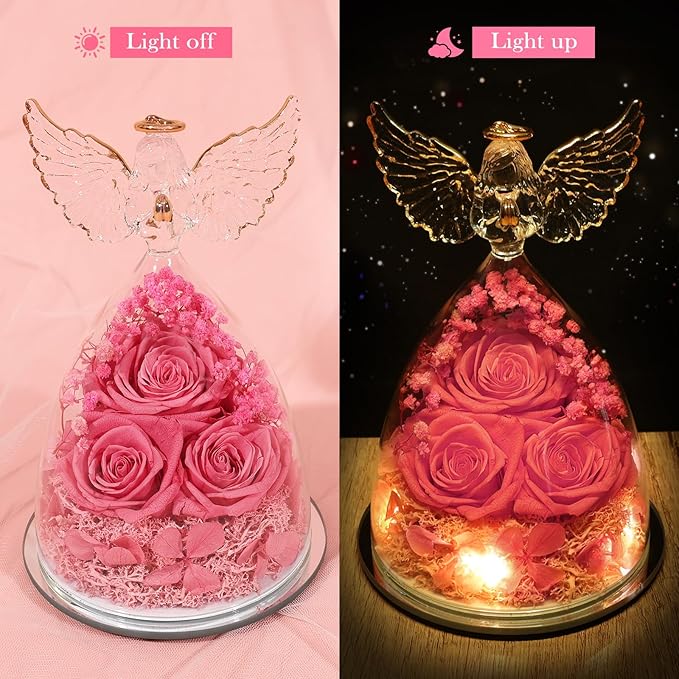 Flowers for Delivery Birthday Gifts for Women Gifts for Mom Grandma Mothers Day Fresh Preserved Flowers Forever Real Roses in Glass Angel Figurines Anniversary Present for Wife Her Friends Daughter