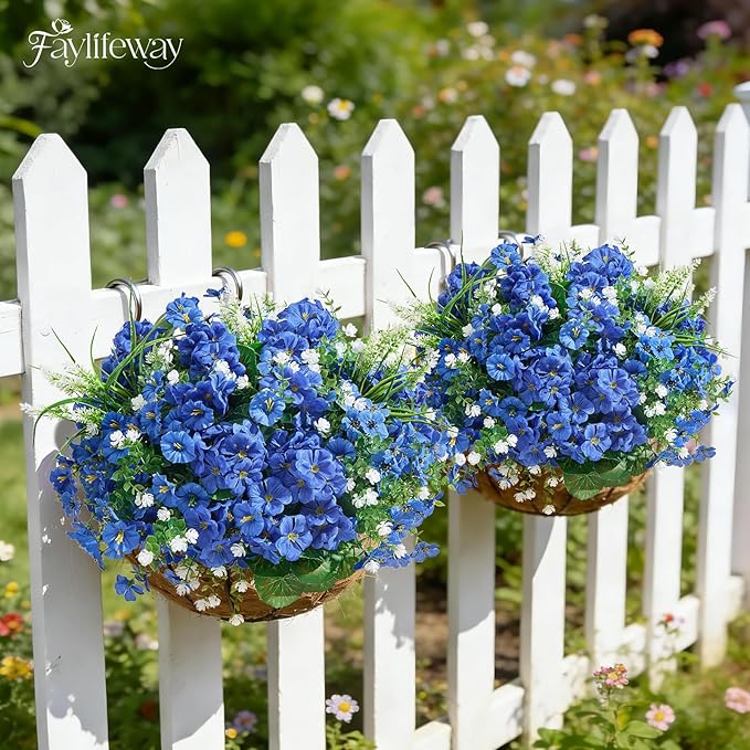 16 Bundles Artificial Flowers for Outdoors, UV Resistant Silk Faux Flowers for Outside Planters,Garden,Porch,Yard,Home Decor(Blue)