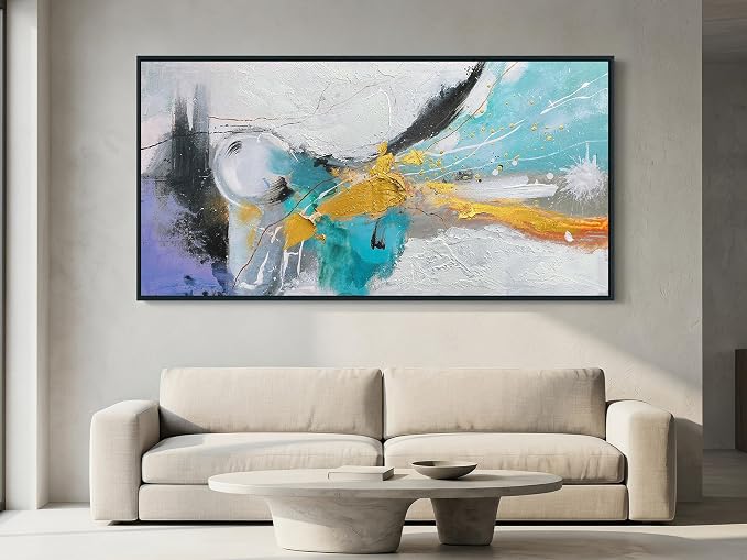 Arjun Abstract Framed Wall Art for Living Room Black and White Canvas Painting Bedroom Textured Hand Painted Modern Picture, Large for Home Office Mens Room Wall Decor 48"x24"