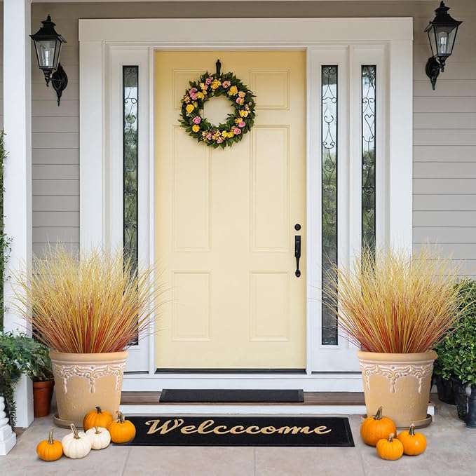 32 Bundles Artificial Fall Plants Outdoor Fake Shrubs Autumn Wheat Grass 20 Inch Fall Greenery Stems Tall Onion Grass UV Resistant Faux Bushes Plant for Garden Farmhouse Thanksgiving Fall Decor