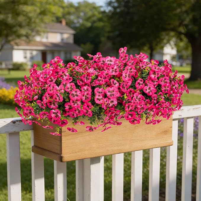 24 Pcs Artificial Fake Pansy Flowers for Outdoor,Faux Silk Plants Flowers UV Resistant Pansies Spring Flowers for Planter Front Door Porch Yard Patio Garden Window Box Home Decor(Dark Pink)