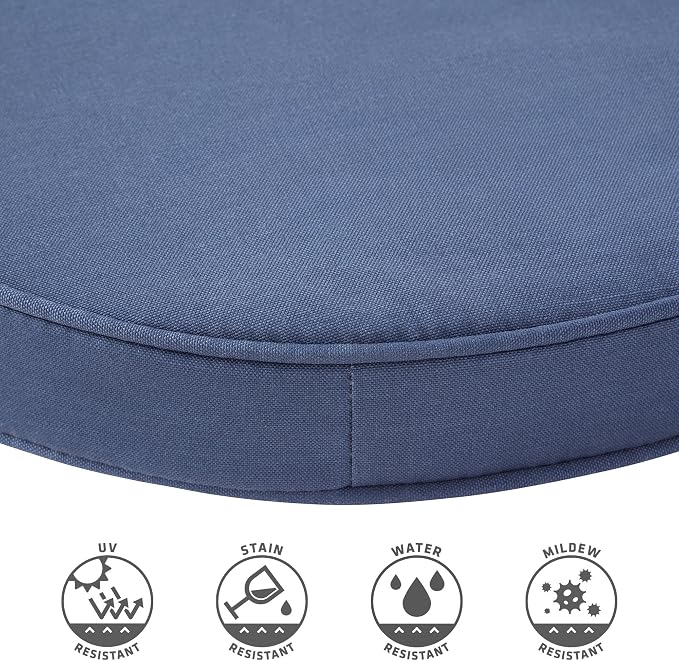 Set of 2 Outdoor 18 inch Round Patio Dining Chair Pads – Comfortable Fiber-Filled Seat Cushions with Ties, Reversible Polyester Fabric, Navy