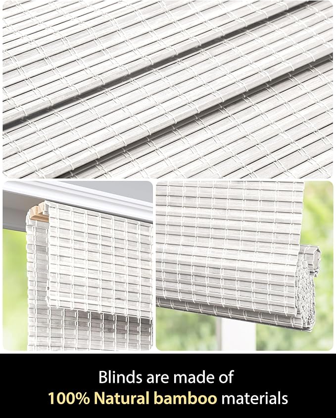 UNISHADES Cordless Bamboo Roman Shades, 47×64 in, Alpine Ivory | Wide Bamboo Strip Weaving Technique, High light-blocking capacity, High Level of Privacy Protection