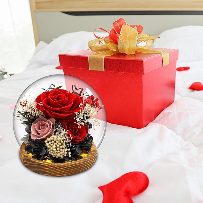 MOKOQI Red Rose Mothers Day Gifts for Mom Forever Rose Flowers for Delivery Prime Preserved Flowers in Glass Dome | Birthday Gifts for Women Mom Wife Grandma