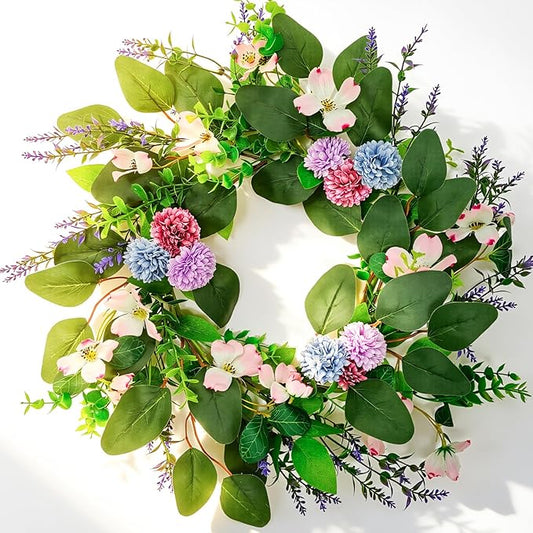 20 Inch Wreaths for Front Door, Spring Summer Flower Wreath - Purple Hydrangea Artificial Flowers for Easter, Home Decor, Farmhouse Wall, Porch, Front Door Decorations